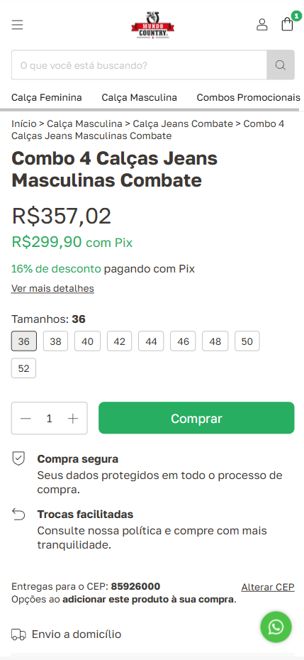 Mundo Country — Etapa de compra apresentada